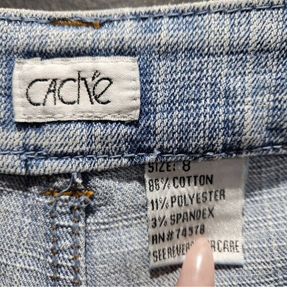 Vintage Cache Rhinestone Bling Denim Capris Sz 8 Washed Blue Y2K Boho - Picture 8 of 9